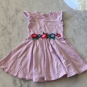 Mini Boden Pink Striped Dress with Floral Accent
